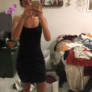 Black mini dress with ruched- back detail